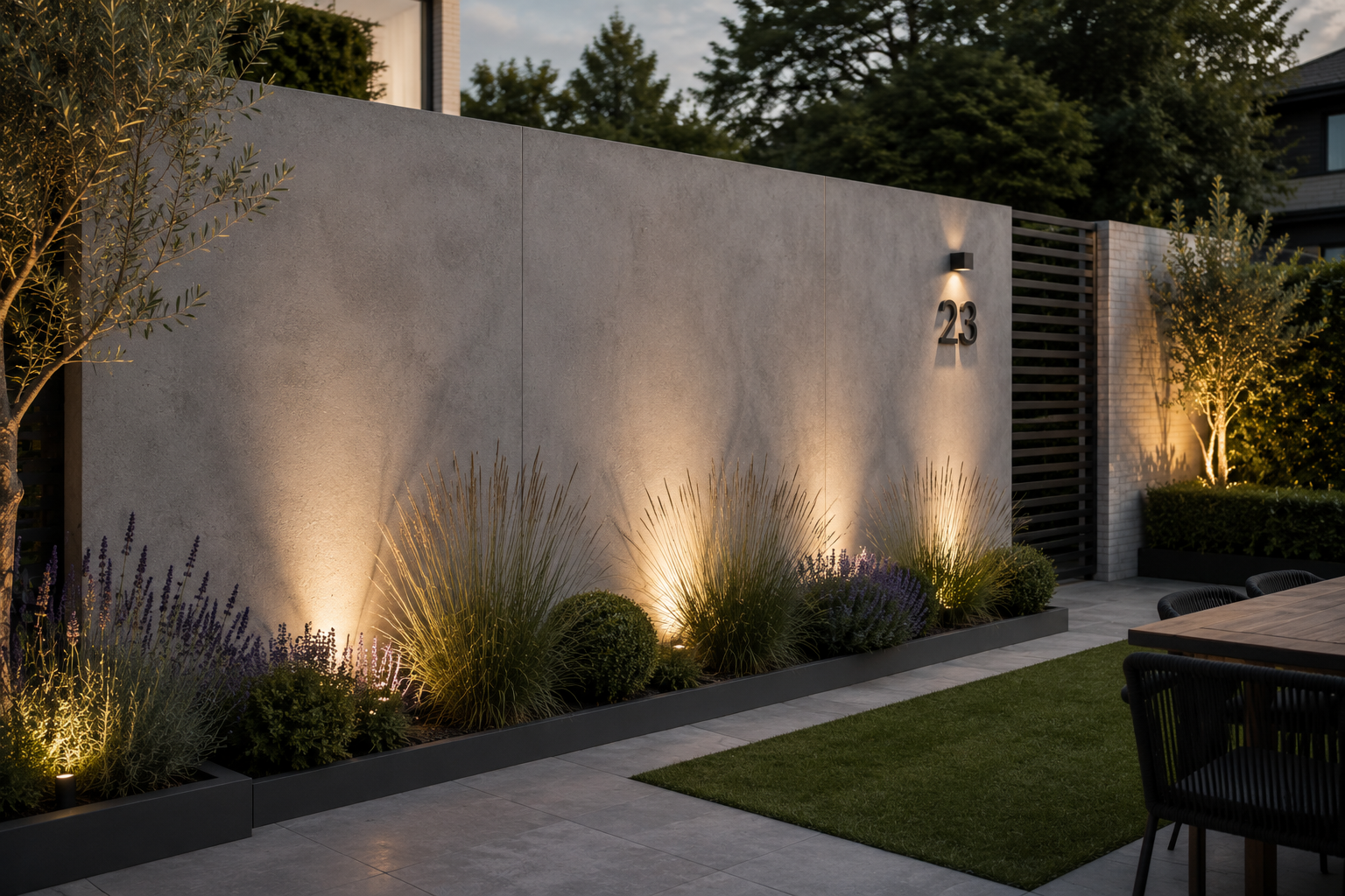 Polyester tuinwand met betonlook afwerking