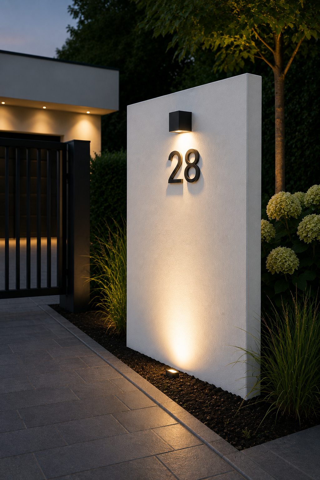 Polyester tuinwand met huisnummer en verlichting