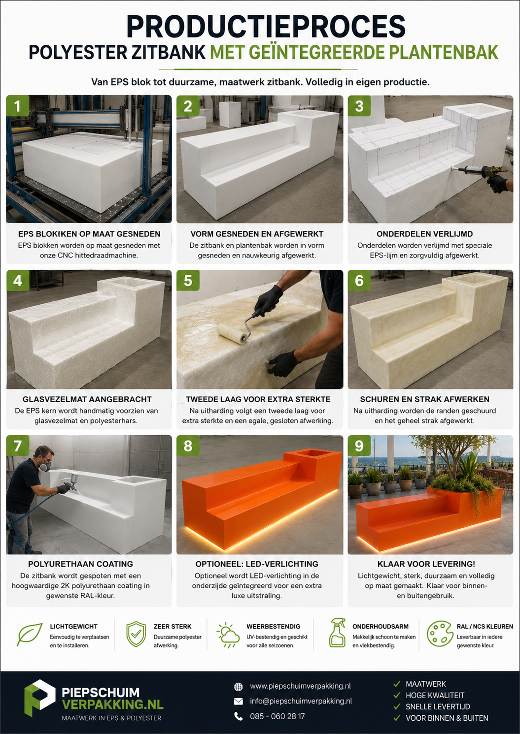 Productie van polyester zitbank met EPS kern
