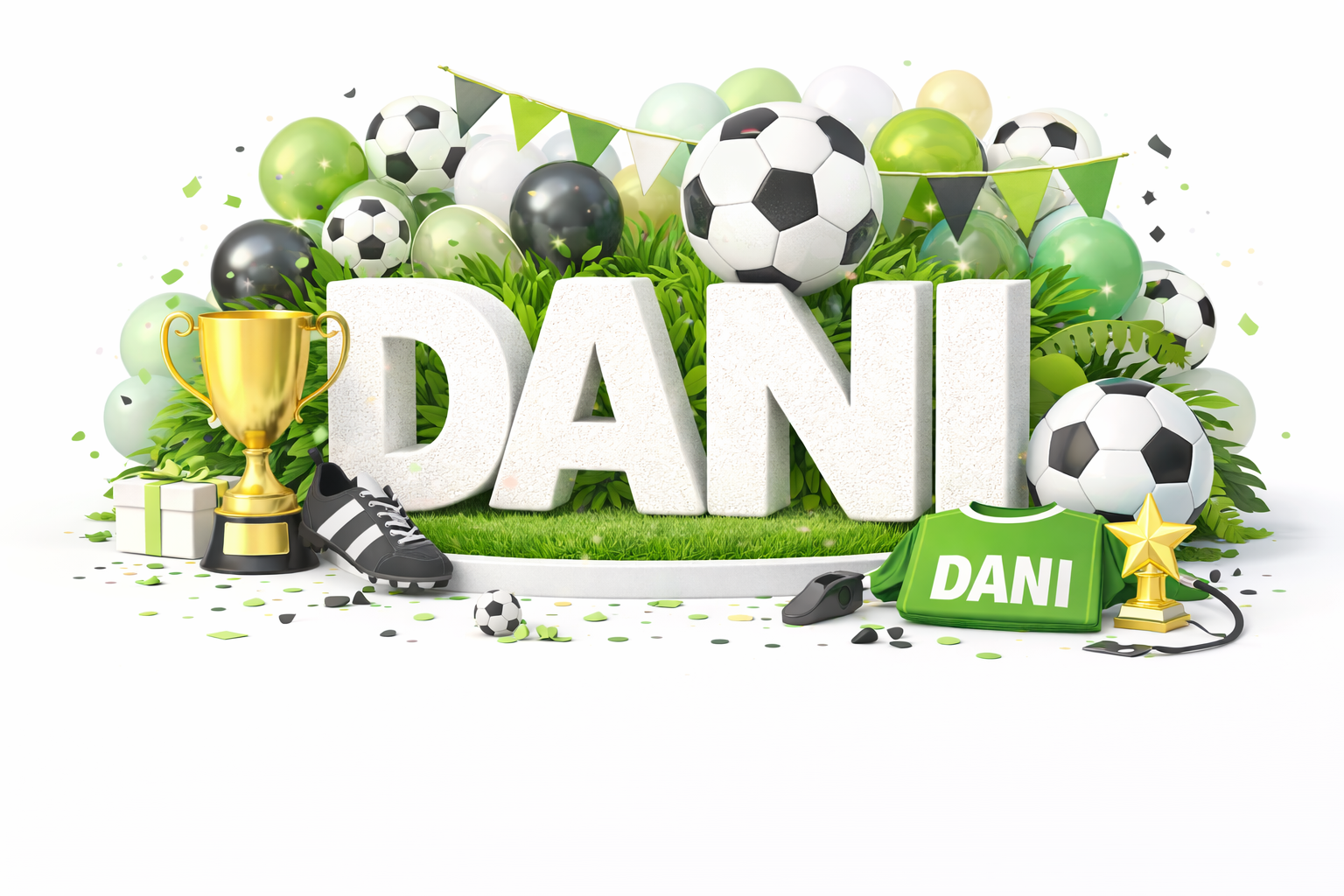 Voorbeeld feestletters: DANI met voetbal