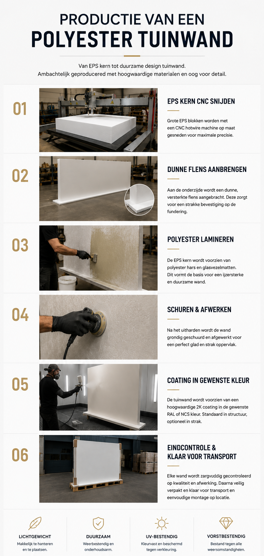 Productie van polyester tuinwand met EPS kern