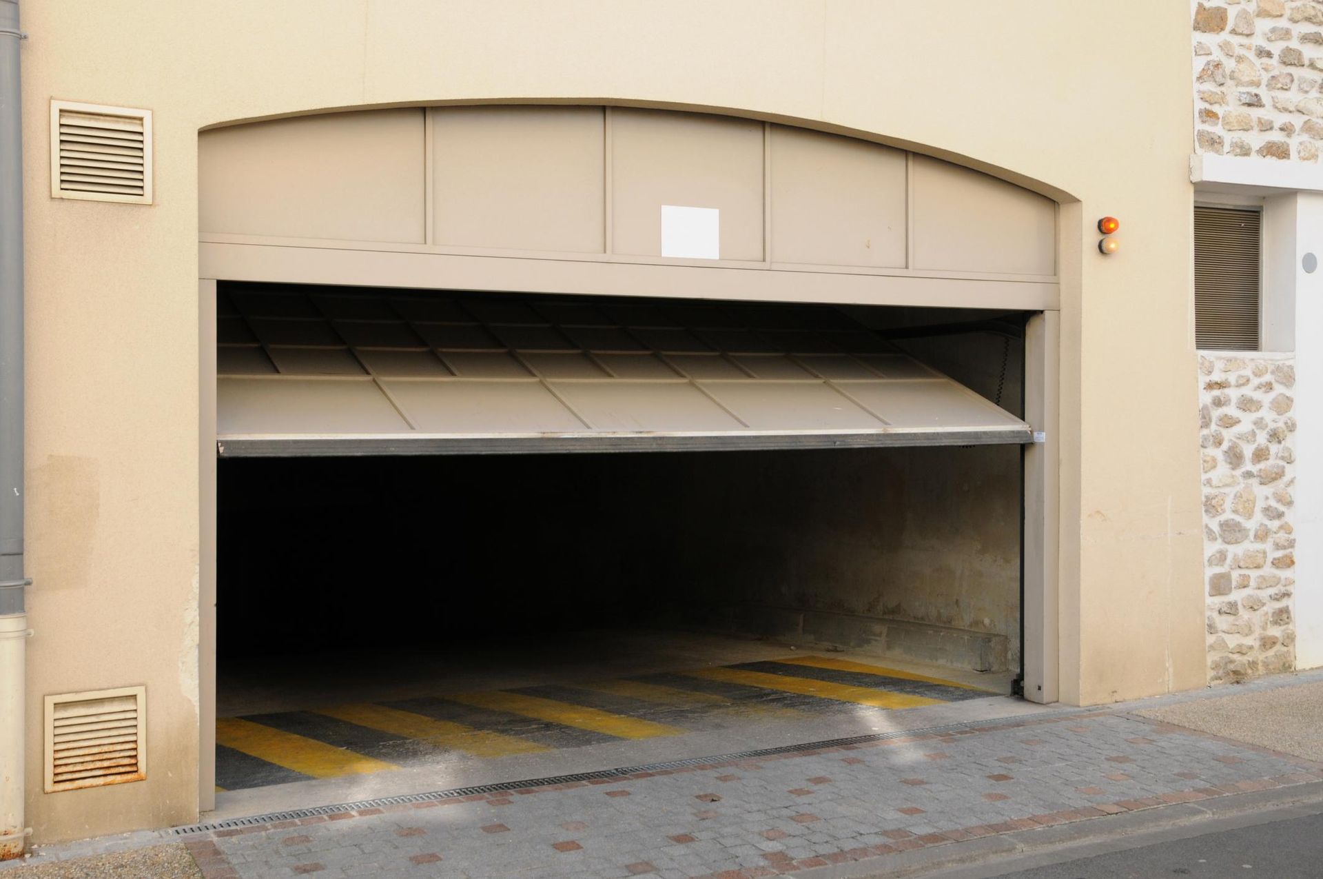 a car is parked in a parking garage