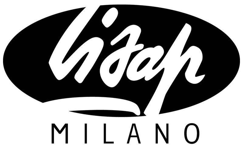 Logo Hizah Milano in bianco su sfondo ovale nero con la scritta “MILANO” sotto.