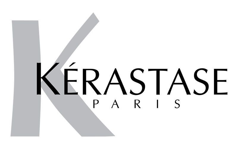 Logo di Kérastase Paris in nero e testo grigio chiaro su sfondo bianco.