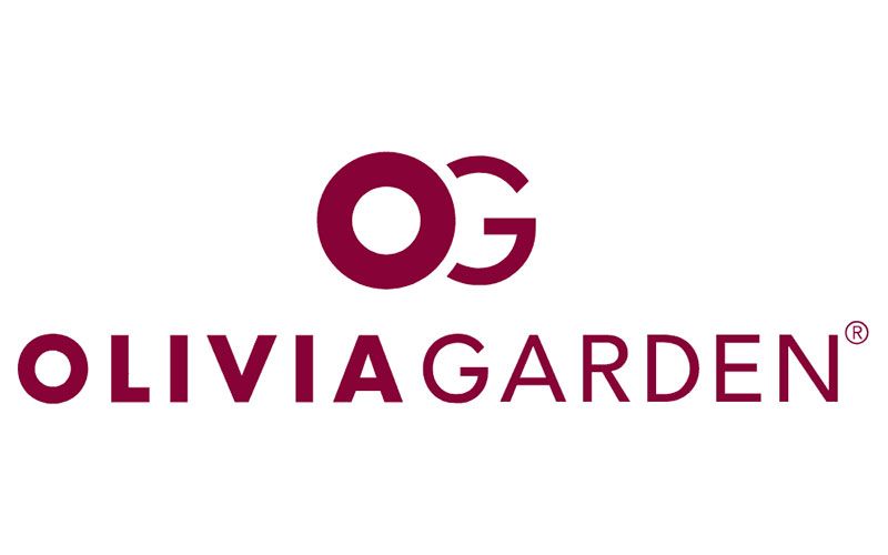 Logo di Olivia Garden in bordeaux con monogramma OG stilizzato e marchio denominativo su sfondo bianco.