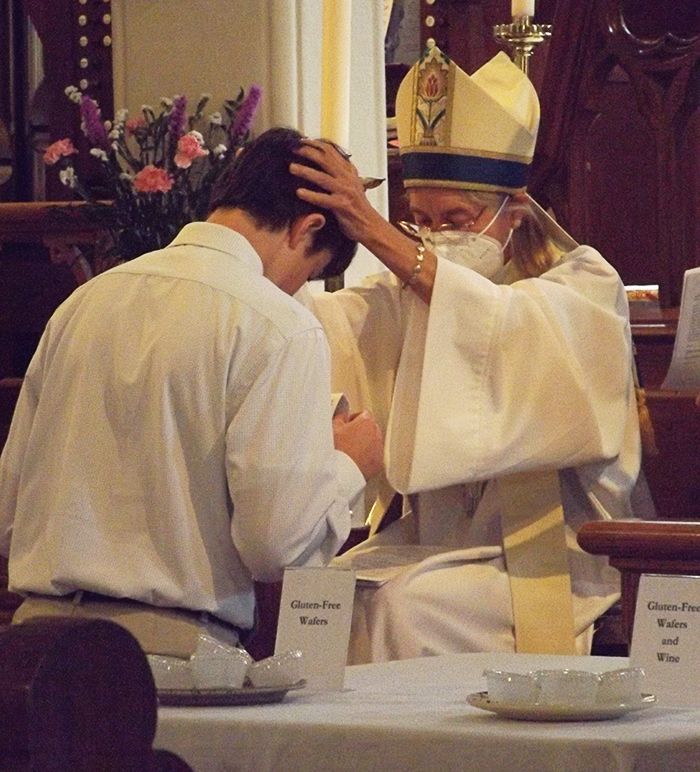 Bishop Laura Ahrens conducting Youth Confirmation ceremony
