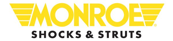 Yellow Monroe Shocks & Struts logo with stylized text and horizontal stripes