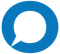 Blue speech bubble icon with white center and pointed tail