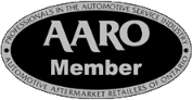 AARO Automotive Aftermarket Retailers of Ontario oval logo in black, white, and gray