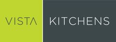 The Vista Kitchens logo. Vista Kitchens manufactures custom kitchens in Newcastle NSW. The logo for Vista Kitchens is green and dark gray with white text.