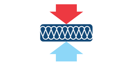 Heat transfer diagram: Red arrow pointing down, blue arrow pointing up, with a heat insulator in between.