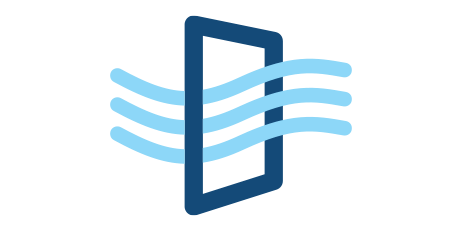 Blue air flowing through an open blue rectangle.