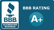 BBB Accredited Business logo with a blue background and an A+ rating.