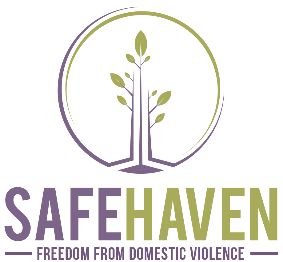 Safe Haven logo: Tree growing inside a circle, with text “SAFEHAVEN Freedom from Domestic Violence.”