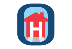 Logo featuring a red house and 