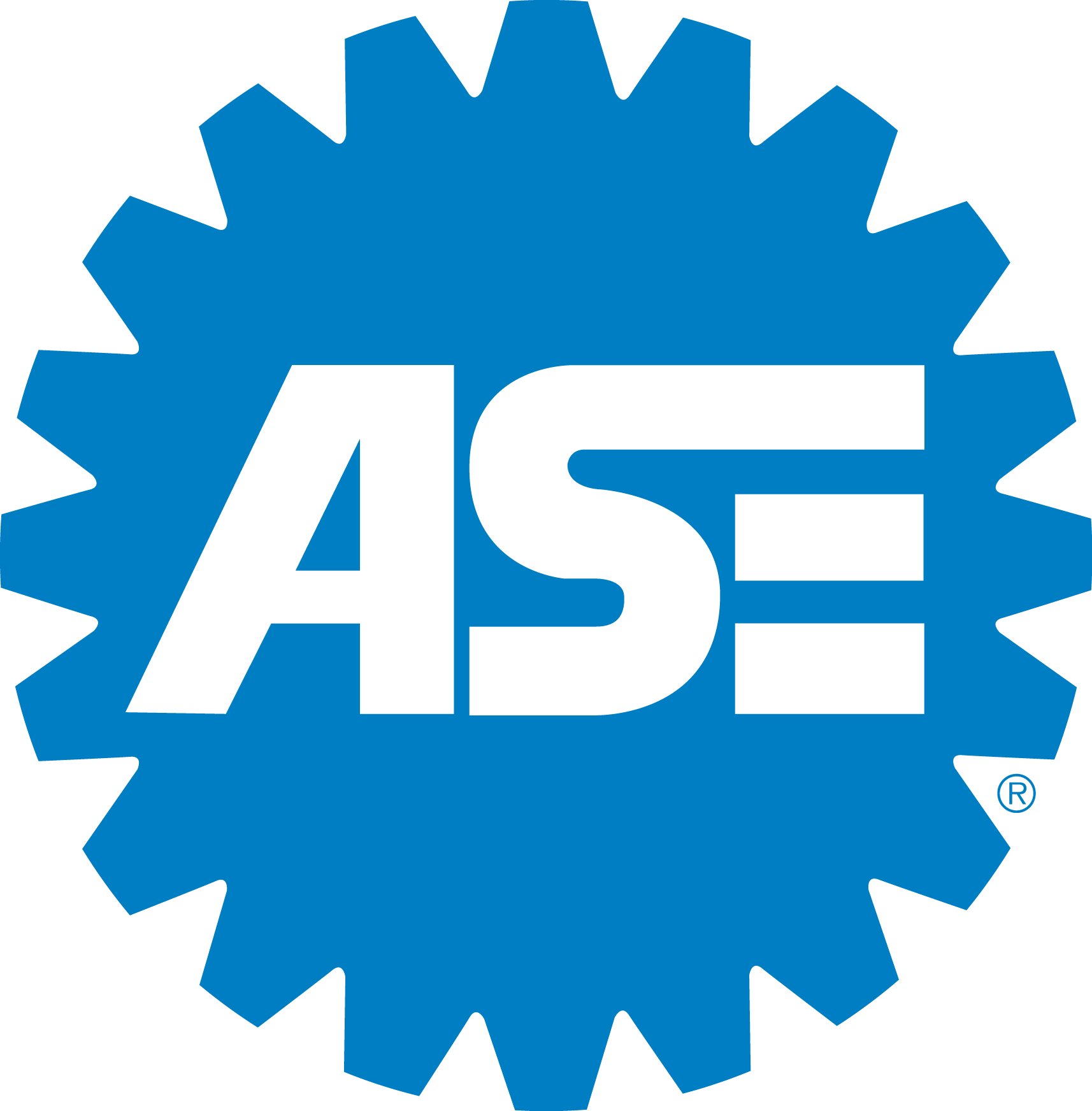 ASE logo in white on a blue gear-shaped background | Westlake Independent Automotive