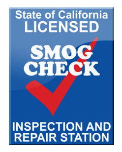 California licensed smog check inspection and repair station sign with blue background and red checkmark | Westlake Independent Automotive