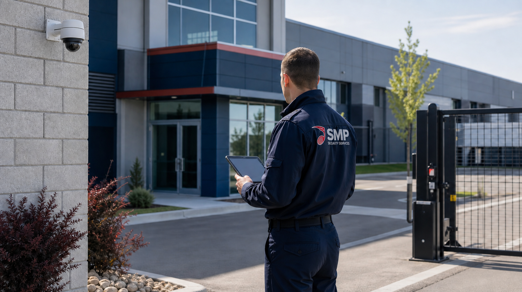 SMP Security officer conducting a commercial property assessment in Sioux Falls