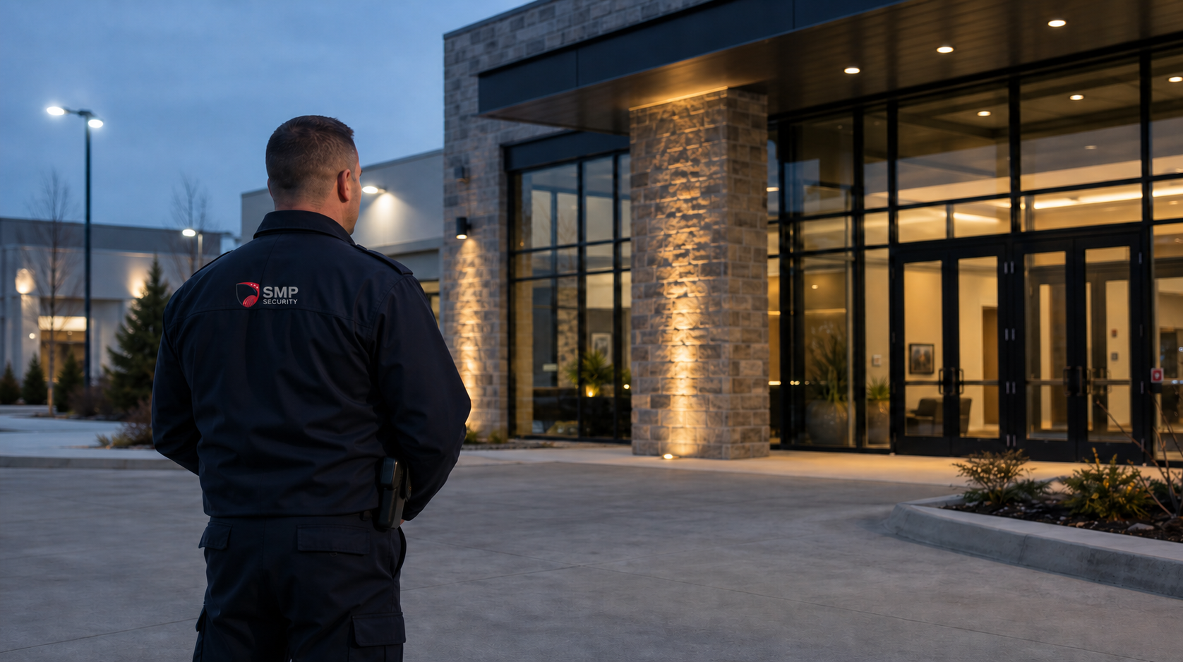 Professional security officer monitoring a Sioux Falls commercial facility