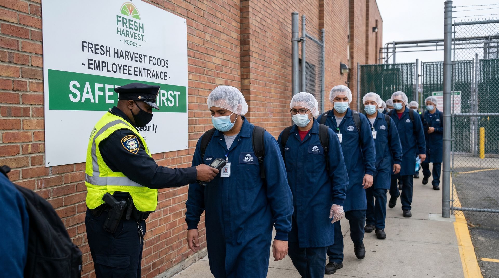 Security guard shift change checkpoint food plant Sioux Falls SD