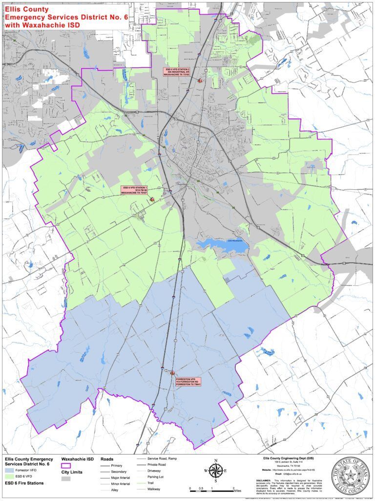 A coverage area map of Ellis County ESD 6.