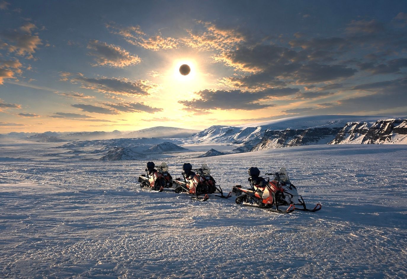 Glacier Snowmobile Solar Eclipse Tour 2026 with pick up