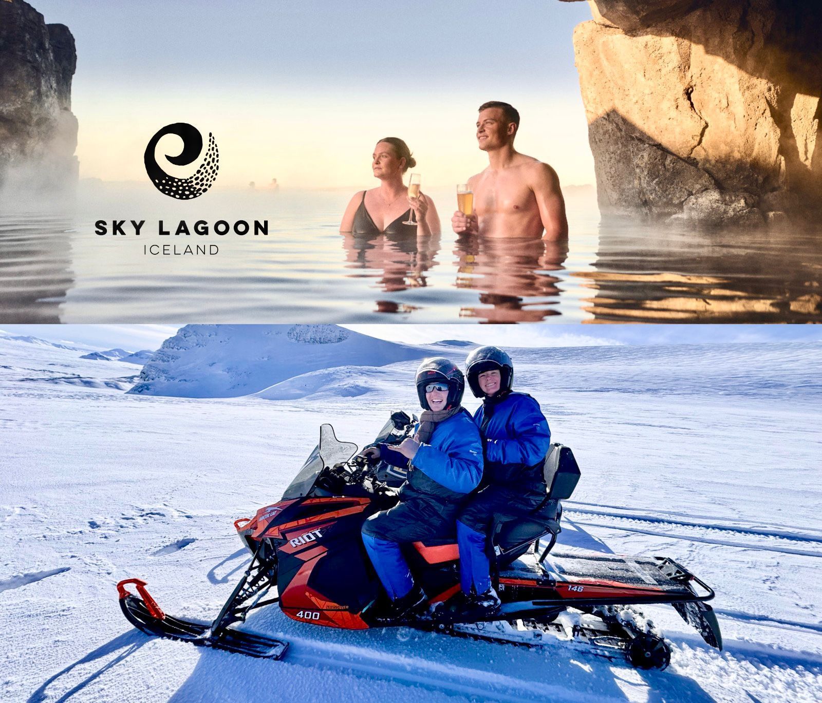 From adrenaline to relaxation: snowmobile tour + Sky Lagoon experience.