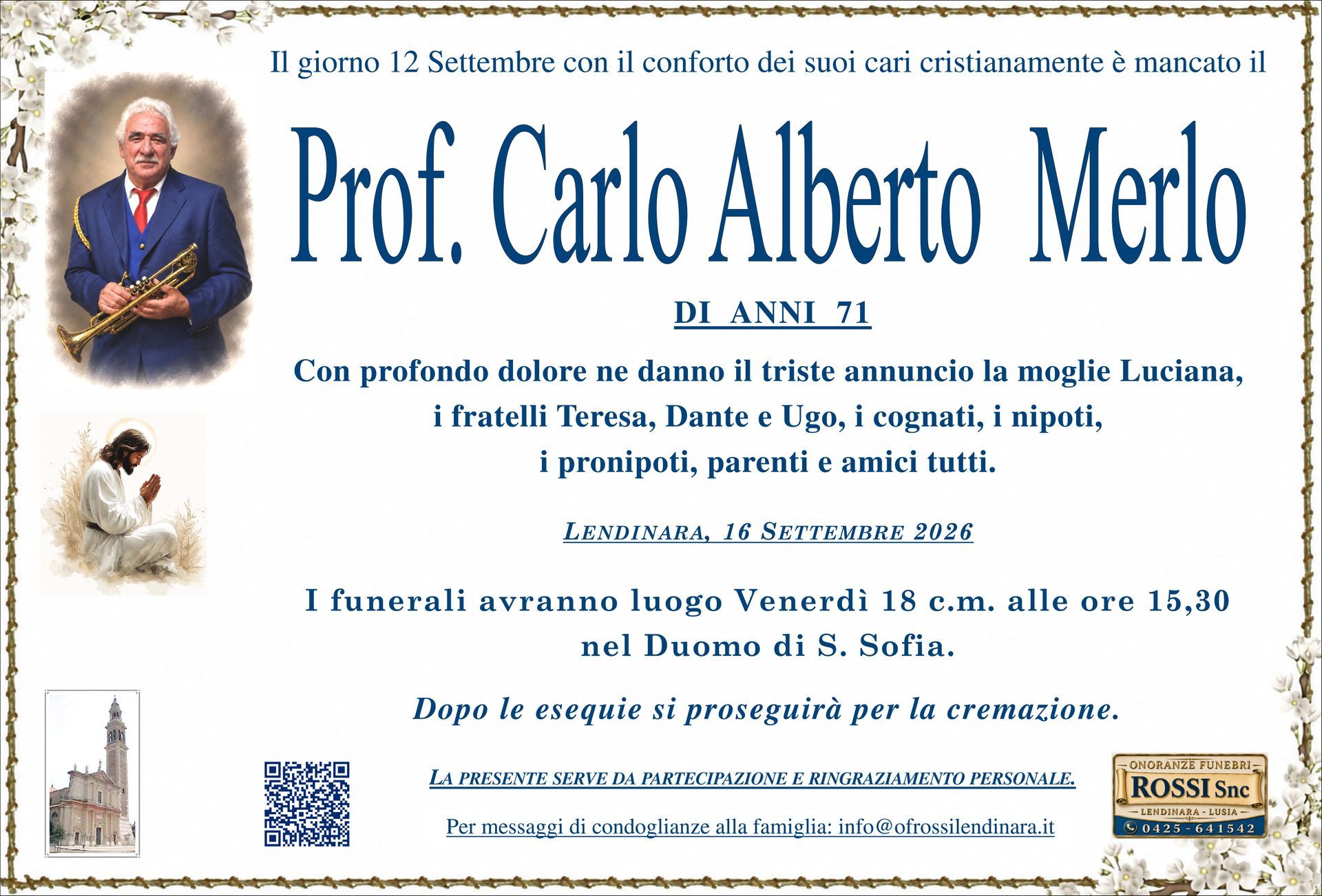Poster for Claudio Maniezzo’s retirement event, with portrait, blue text, and university building icons