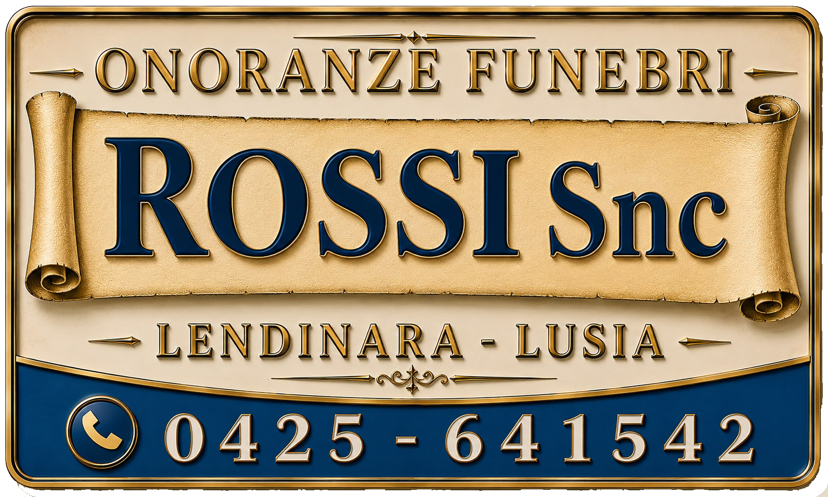 Logo with parchment scroll reading “Onoranze Funebri Rossi S.n.c.”