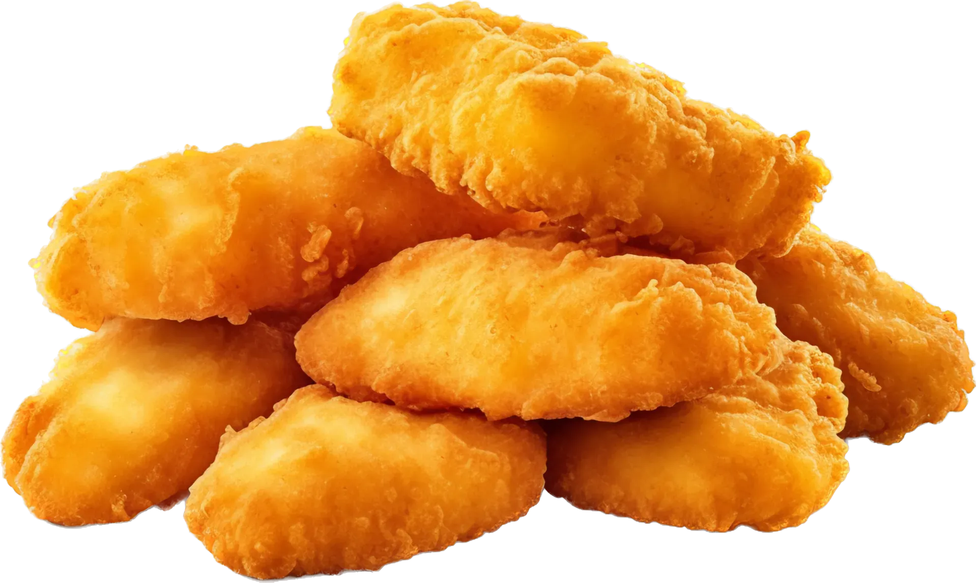 A pile of fried chicken nuggets on a white background. AI generated.