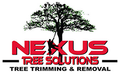 Nexus Tree Solutions logo: Red text, a silhouetted tree with a worker trimming branches, and