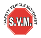 Red octagonal S.V.M. Safety Vehicle Motorist logo with curved black text above