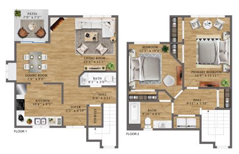2 Bedroom w/Attached Double Car Garage