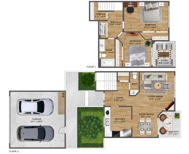 2 Bedroom w/Attached Single Car Garage