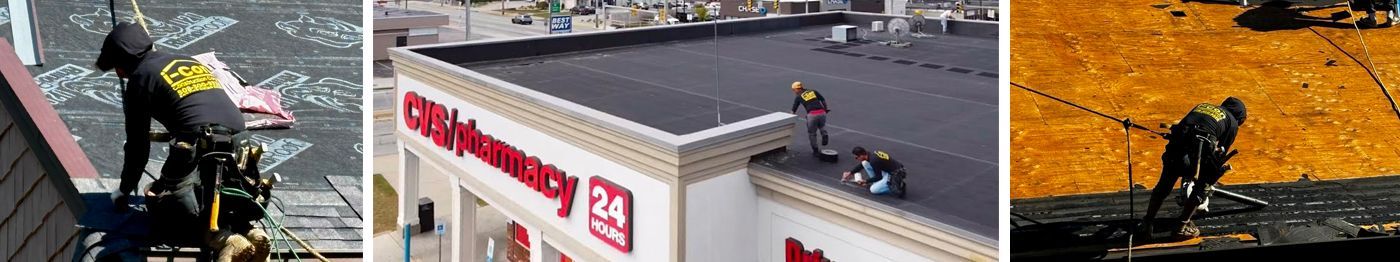 A group of people are standing on top of a building.