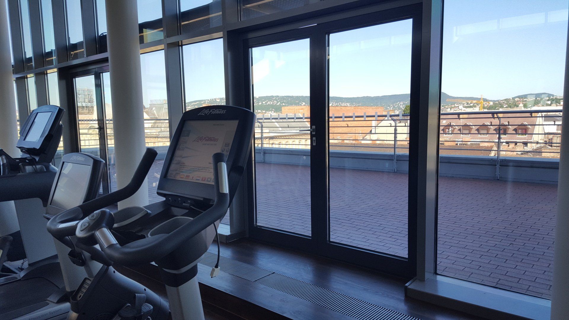 Danube River Cruise Budapest, Hungary Hilton hotel roof top city view and gym