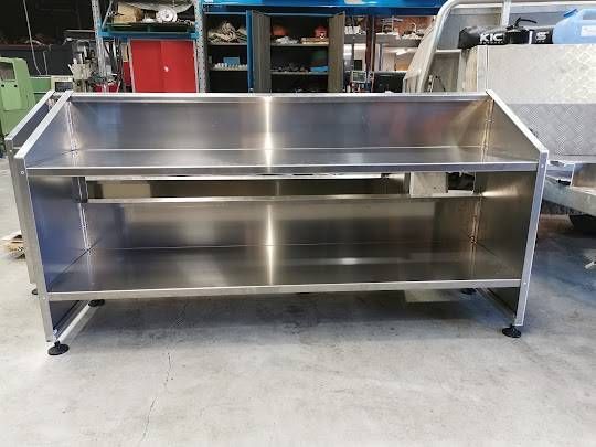 A Stainless Steel, Open-Front Display Shelf with An Angled Top Ledge — Real Engineering in West Gosford, NSW