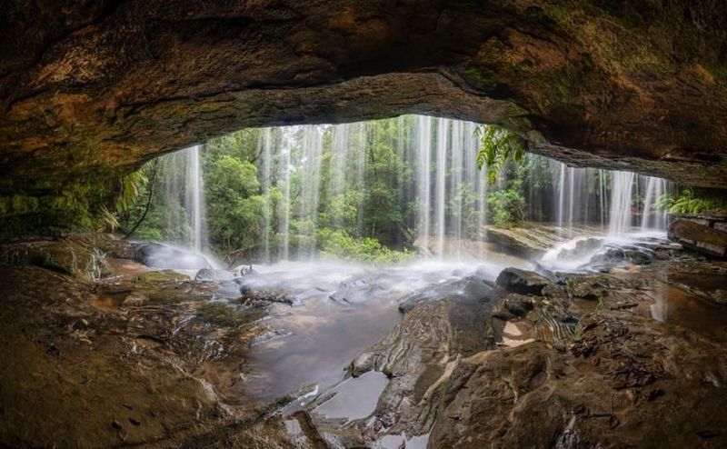 Waterfall is Coming Out of a Cave in the Woods — Real Engineering In Somersby, NSW