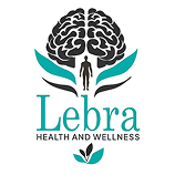 Logo with a brain, figure, and teal accents; Lebra Health and Wellness text below.