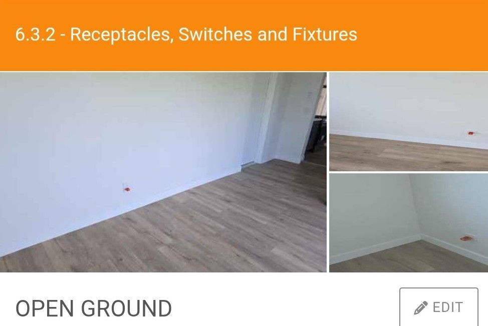 A home inspection report showing interior wall outlets with an 