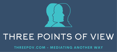 Logo with two overlapping head silhouettes, one turquoise and one outlined, 