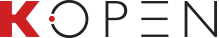 Logo KOPEN in rosso e nero, con un cerchio nero stilizzato e sottili linee grigie