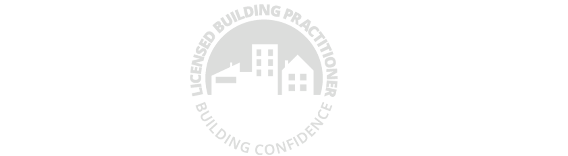 Logo for Licensed Building Practitioner, circular with building silhouettes.