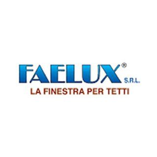 Logo della Faelux SRL in blu e marrone; in basso
