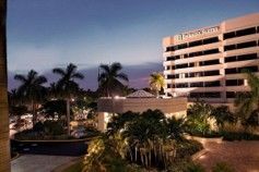Hotel exterior at dusk
