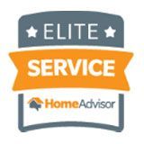 HomeAdvisor Elite Service badge: gray, orange, and white logo with star accents.