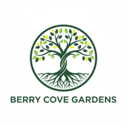 Berry Cove Gardens logo with green tree and roots inside a circle