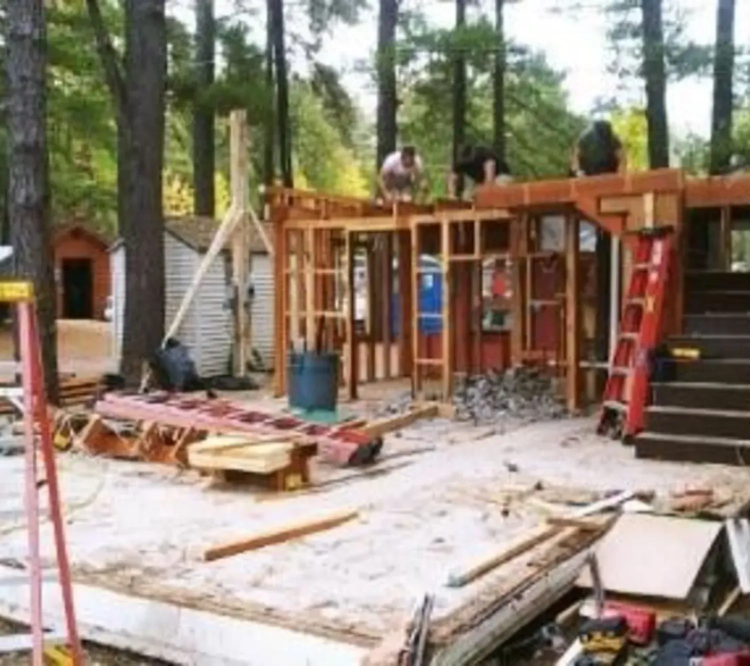 A house is being built in the middle of a forest