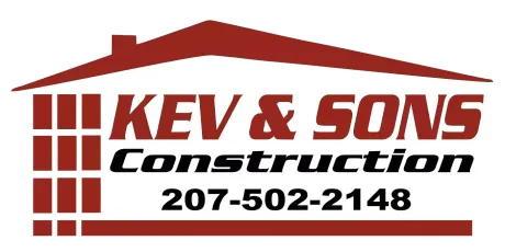 The logo for kev and sons construction shows a house with a red roof.