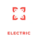 A red and white logo for electric with a white background.
